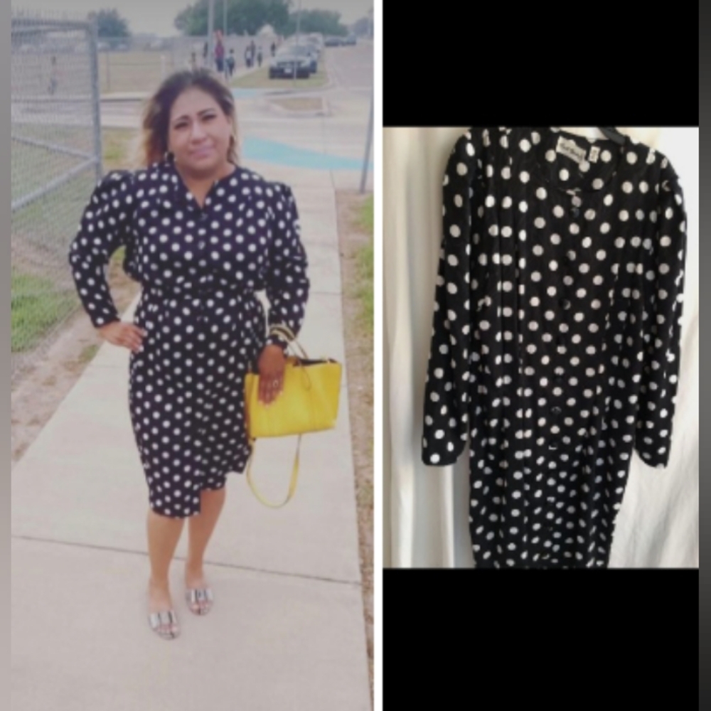 90's Vintage  Papell Boutique Polka Dot midi Dress Size XL 14 Made in Korea